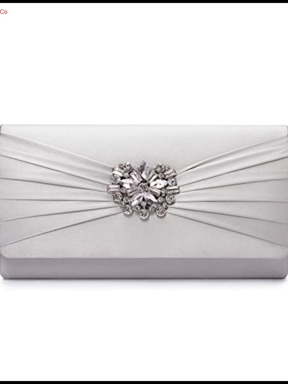 Pleated Satin Rhinestone Brooch Evening Clutch Purse Detachable Chain